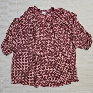 Max Studio Tunic Blouse Plus 2X V-Neckline Floral Print 3/4 Sleeve Boho Peasant